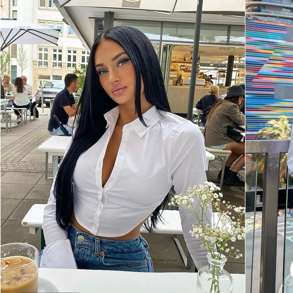Women's White Button-Up Cropped Top